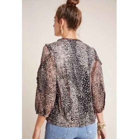 Anthropologie Maeve Jacquin Animal Print Peasant Blouse Sz Medium - Picture 5 of 16